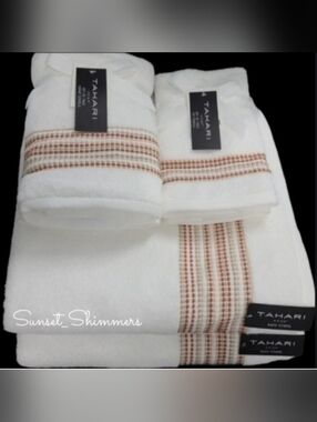6pc TAHARI Rust Tan Ombre Dot Stripe Luxury Plush Bath Hand Tip Towel Set